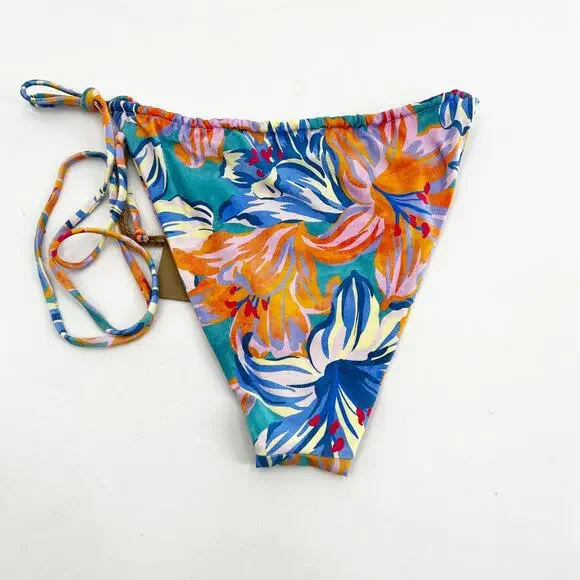 NWT Revolve x Stone Fox Swim Blue Floral River Tie Side Bikini Bottom Swim L - Picture 3 of 4